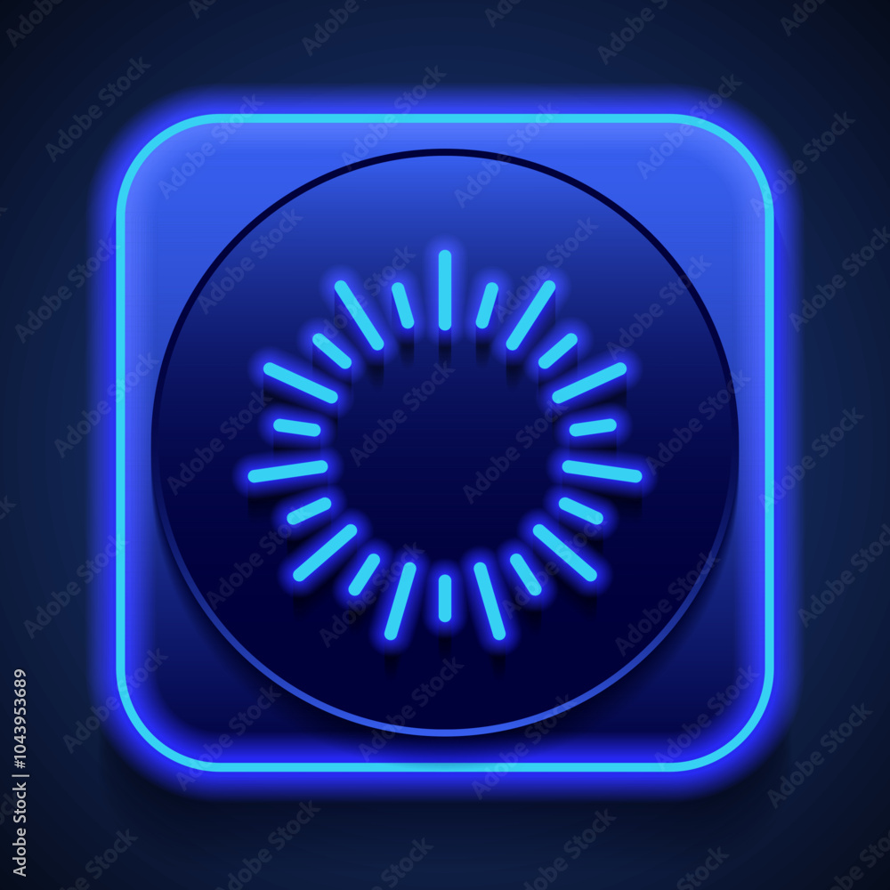 Sunburst,sun light simple icon vector. Flat design. Blue neon style on button. With shadow Sunburst,sun light simple icon vector. Flat design. Blue neon style on button. With shadow