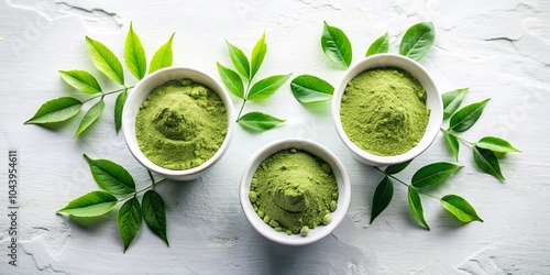 Three Bowls of Matcha Powde...