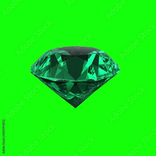 Emerald rotation with a shine on green screen