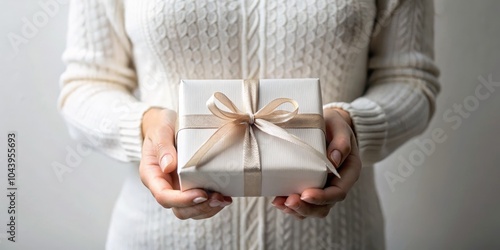 Woman holding a gift box wi...