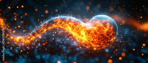 Abstract Fireball with Sparks and Glowing Particles on Dark Background