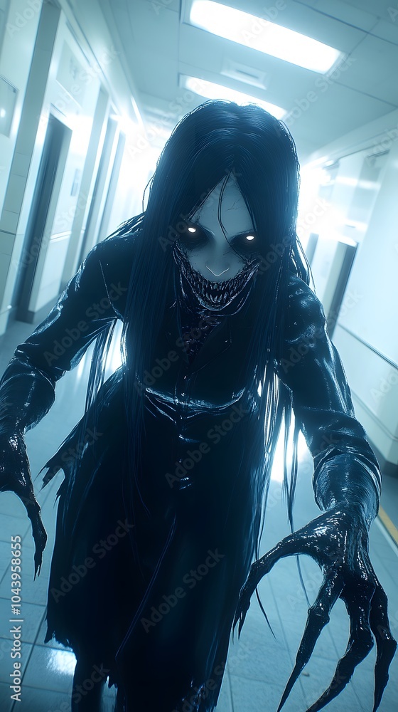 Creepy Figure Haunting an Abandoned Hospital Hallway Creepy Figure Haunting an Abandoned Hospital Hallway