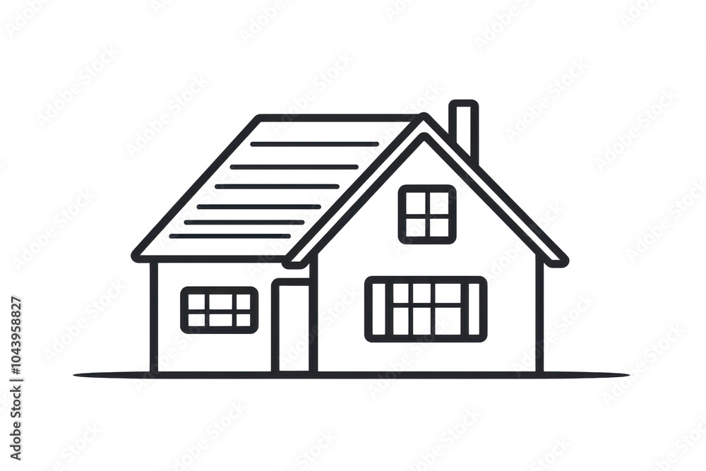 Minimalist black and white line drawing of a house with clean architectural lines, featuring windows and a garage. Perfect for design concepts. Minimalist black and white line drawing of a house with clean architectural lines, featuring windows and a garage. Perfect for design concepts.