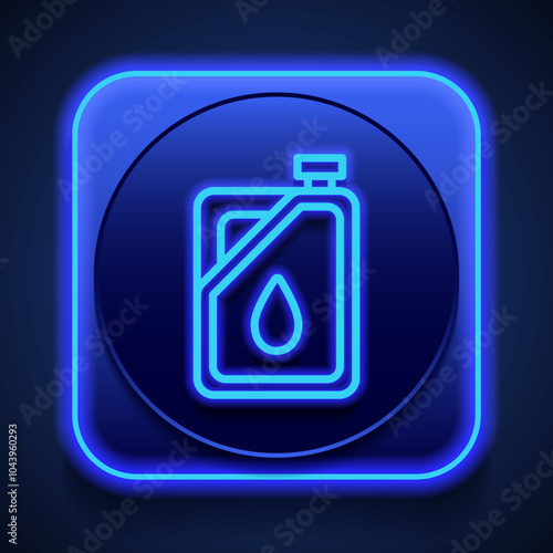 Oil, diesel simple icon vector. Flat design. Blue neon style on button. With shadow