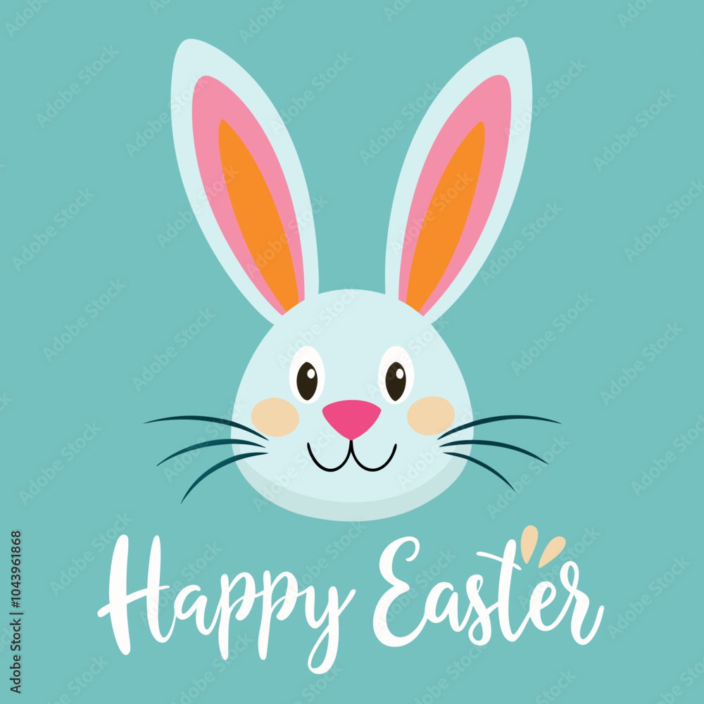 Fototapeta premium Happy easter card with bunny, cartoon illustration with colourful festive design and Happy Easter message text.