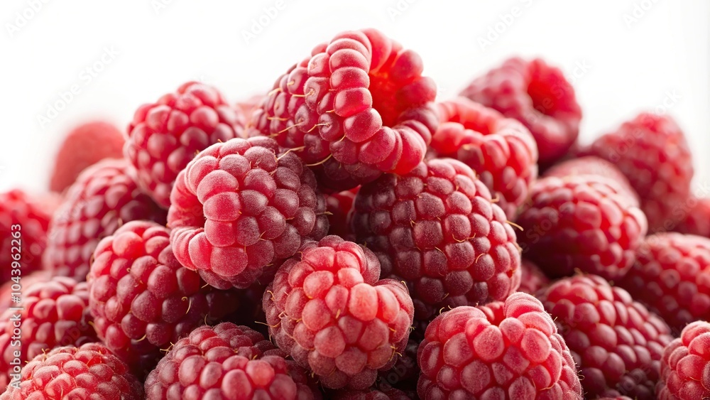 Close-up view of ripe raspberries on a white background High Angle Close-up view of ripe raspberries on a white background High Angle