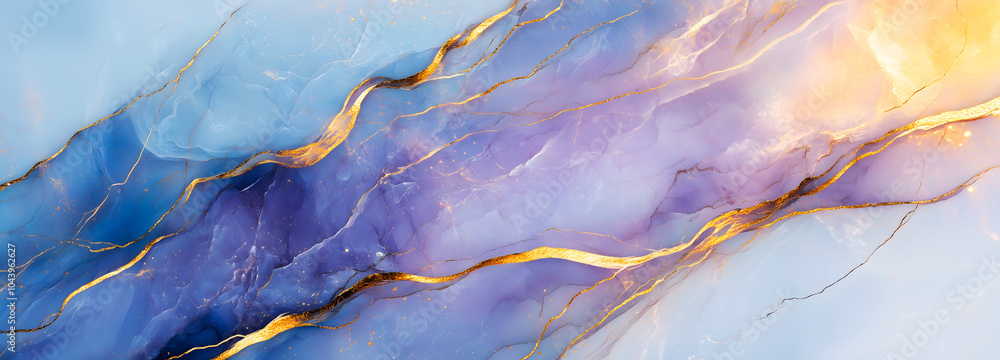 Obraz premium Abstract art of blue and purple marble pattern with gold veins, ideal for luxurious and elegant design projects.