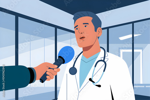 Doctor being interviewed with microphone, symbolizing communication in healthcare