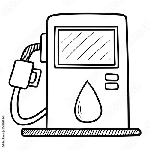 Hand drawn doodle gas station on white background.