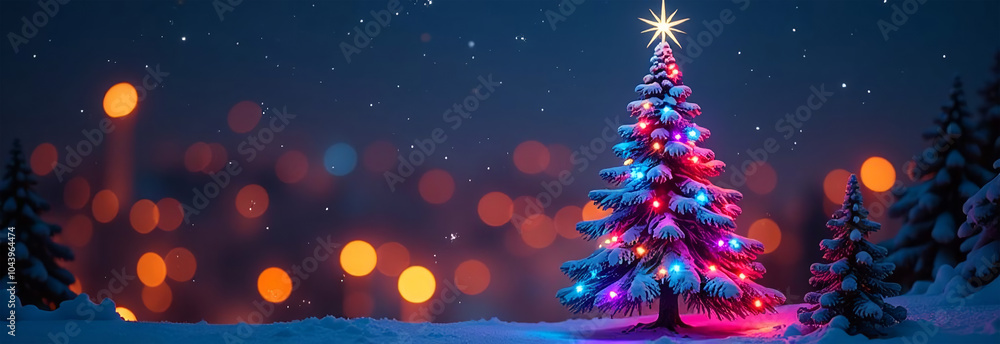Christmas and New Year background with Christmas tree and bokeh lights Christmas and New Year background with Christmas tree and bokeh lights