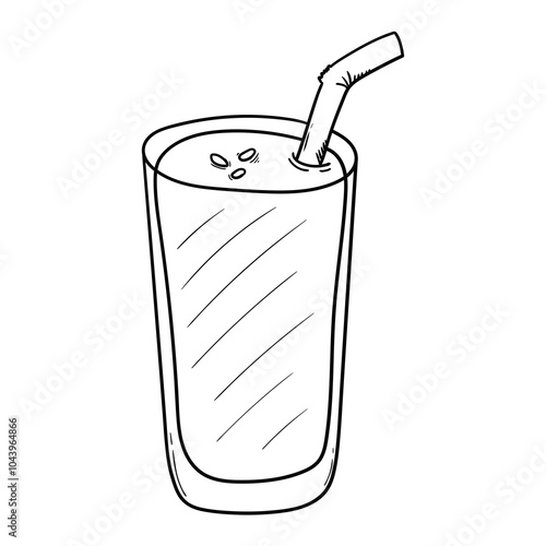 Hand drawn doodle juice glass with a straw on a white background.