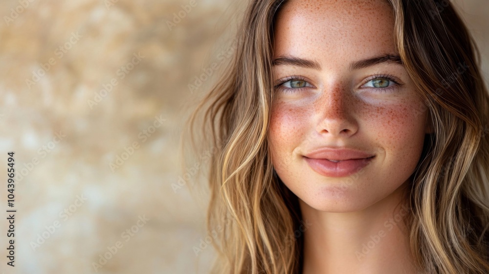 Natural Beauty with Freckles and Soft Smile Natural Beauty with Freckles and Soft Smile