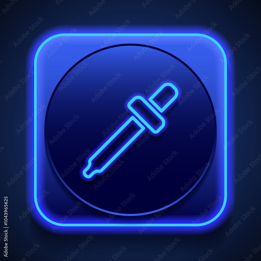 Dropper simple icon vector. Flat design. Blue neon style on button. With shadow Dropper simple icon vector. Flat design. Blue neon style on button. With shadow