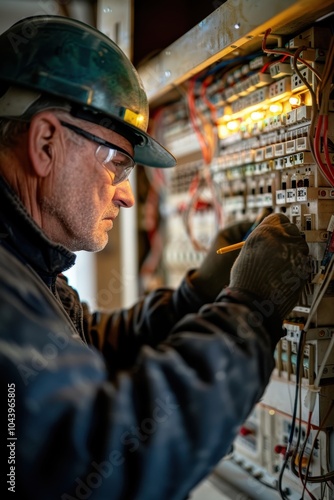 Wallpaper Mural Skilled Electrician Adjusting Control Panel Wiring for Safe and Efficient Operation Torontodigital.ca