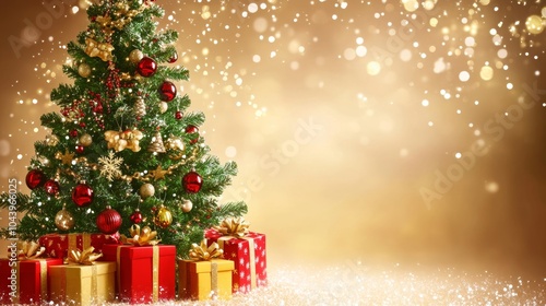 A festive christmas scene with a beautifully decorated tree and glimmering lights