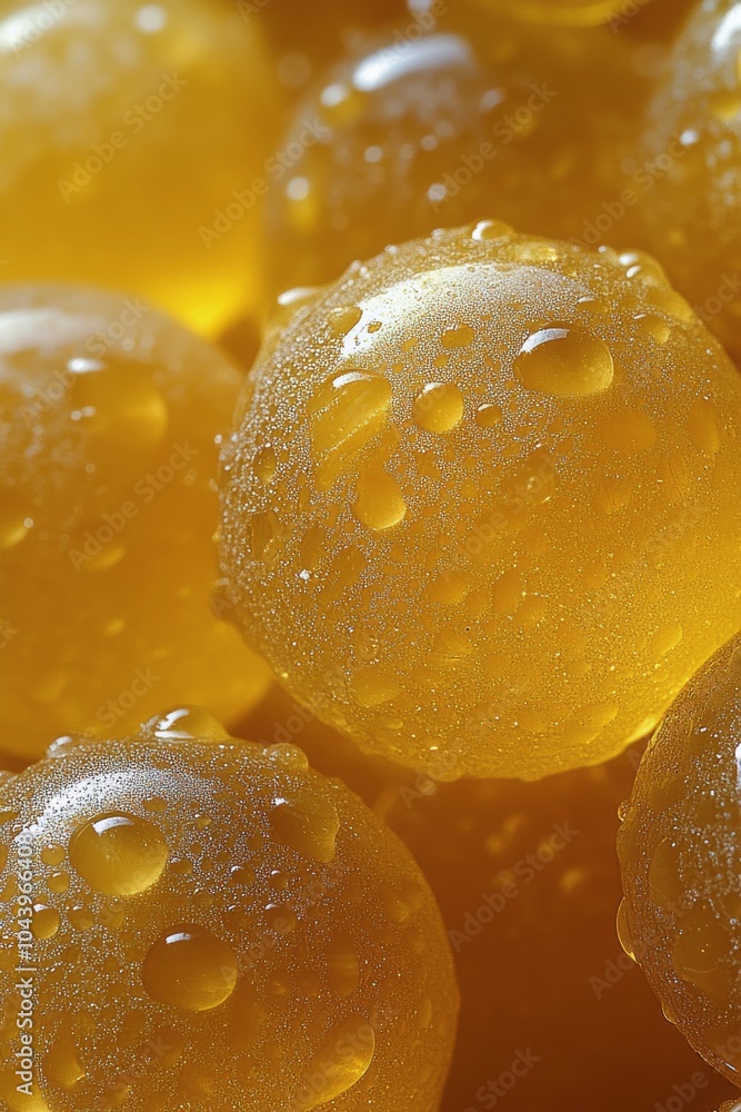 Close up view of vibrant yellow glass beads arranged together in a decorative collection Close up view of vibrant yellow glass beads arranged together in a decorative collection