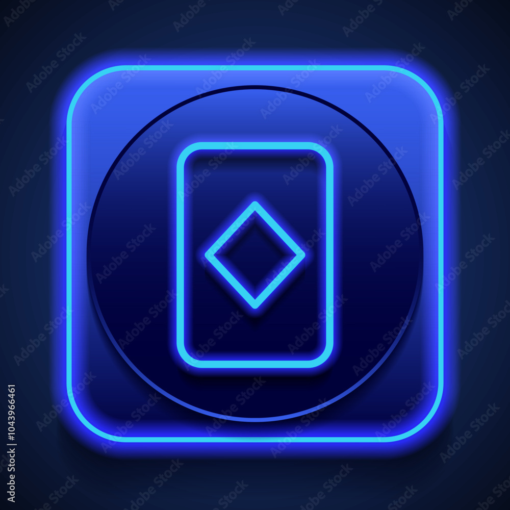 Diamonds playing card simple icon vector. Flat design. Blue neon style on button. With shadow Diamonds playing card simple icon vector. Flat design. Blue neon style on button. With shadow