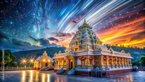 Long Exposure of Tirupati Balaji Temple in Kailashahar, North Tripura: Majestic Architecture and Serene Night Sky photo