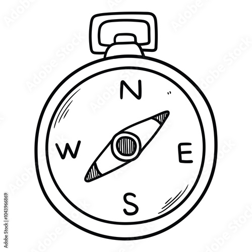 Hand drawn doodle pocket compass on white background.