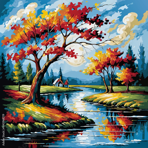 autum river landscape vector
