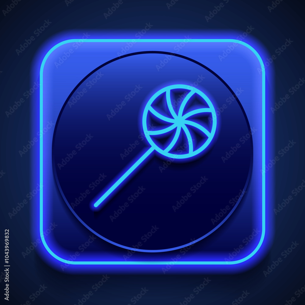 Candy simple icon vector. Flat design. Blue neon style on button. With shadow Candy simple icon vector. Flat design. Blue neon style on button. With shadow