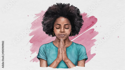 Beautiful Attractive African Girl Praying Water Color Effect Illustration