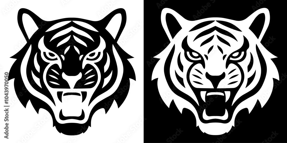 Tiger head vector in editable format. Black and white tiger mascot logo head Tiger head vector in editable format. Black and white tiger mascot logo head