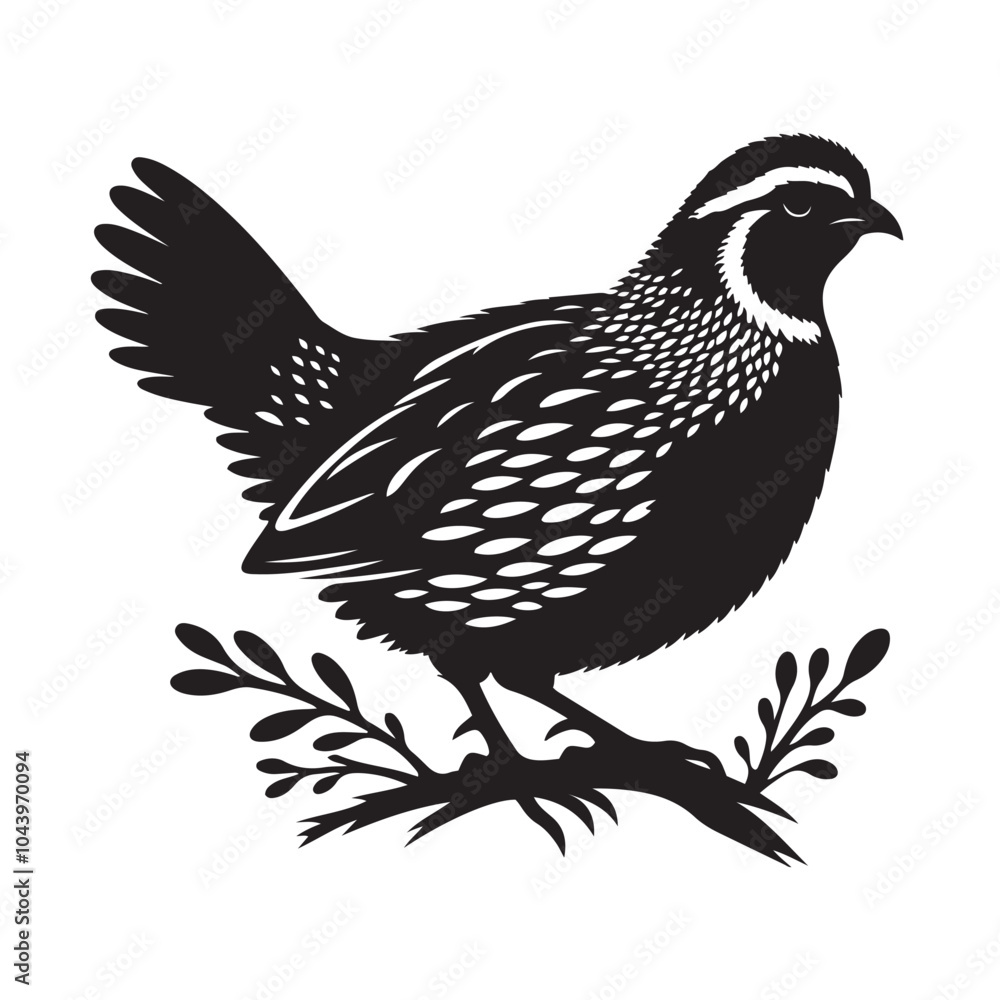 Fototapeta premium Quail bird silhouette vector black color white background 