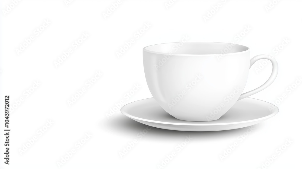 A single white porcelain teacup with a saucer, isolated on a white background, with a clean, simple design and subtle shadow A single white porcelain teacup with a saucer, isolated on a white background, with a clean, simple design and subtle shadow