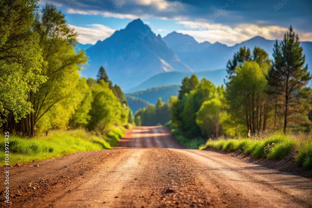 Fototapeta premium Scenic dirt road with trees and mountains in background