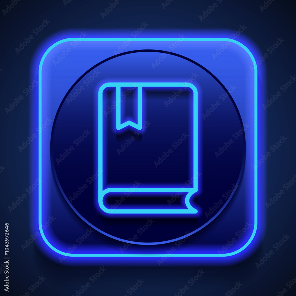 Book simple icon vector. Flat design. Blue neon style on button. With shadow Book simple icon vector. Flat design. Blue neon style on button. With shadow