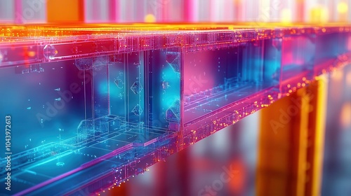 structural analysis results of a bridge displayed in vivid colors illustrating tension in blue and compression in red showcasing engineering precision and design