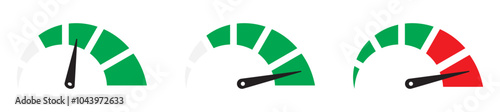 Speedometer, tachometer, indicator icons. Performance measurement. White background. Vector illustration. EPS 10