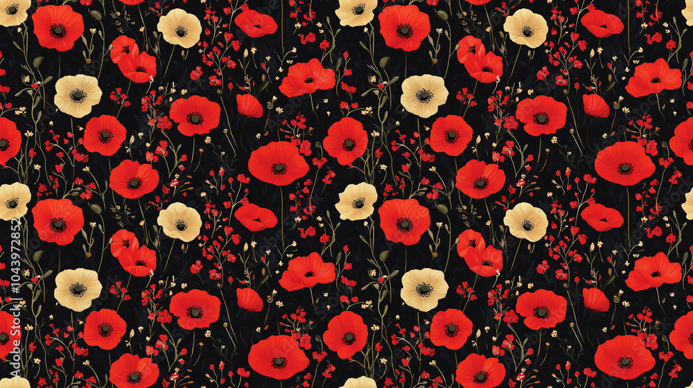 Illustrated colorful pattern of poppy flowers Illustrated colorful pattern of poppy flowers