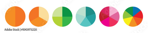 Pie chart infographic set. Circle diagram collection with sections or parts. Segmented circle icons for infographic, data analysis, web design, ui or presentation. Vector illustration.