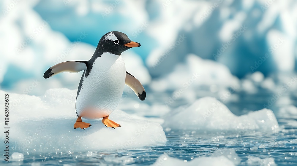 Fototapeta premium A Penguin Standing on an Iceberg in the Antarctic.