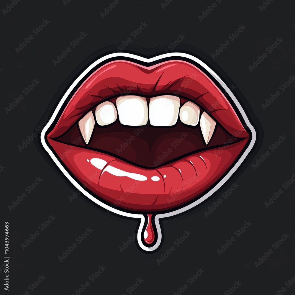 Sticker design featuring red lips with sharp fangs Sticker design featuring red lips with sharp fangs