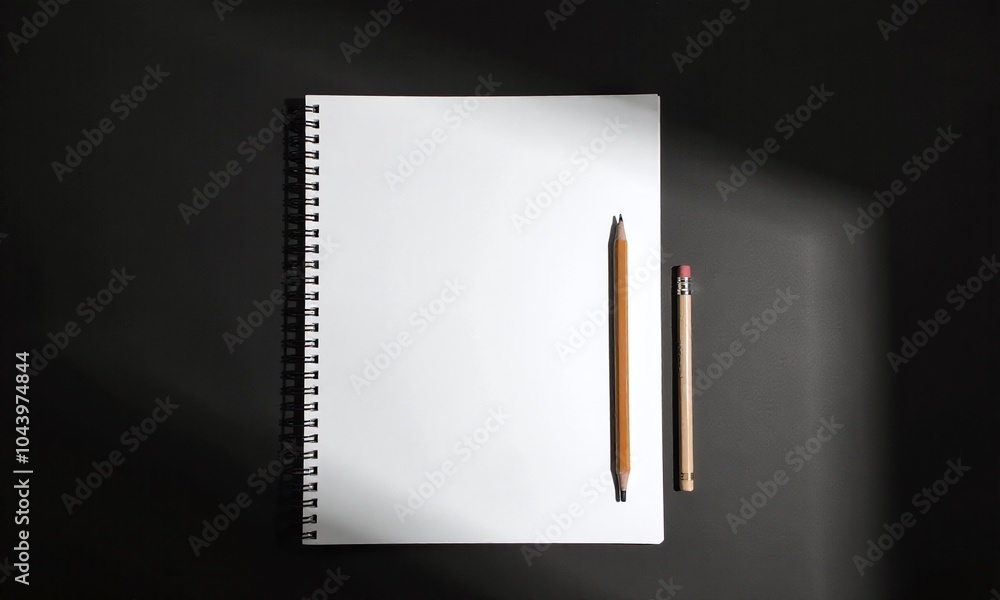 Minimalist composition graph paper notepad wooden pencil Minimalist composition graph paper notepad wooden pencil