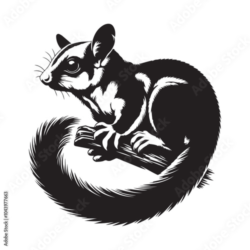  Sugar Glider  silhouette  vector black color white background 