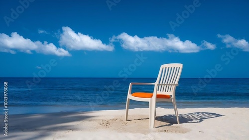 Summer beach concept, chair on blue background