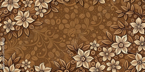 Wallpaper Mural Coffee and flower pattern on brown background Torontodigital.ca
