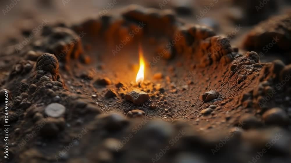 Candle flame burning in a hollow on sandy surface. Candle flame burning in a hollow on sandy surface.
