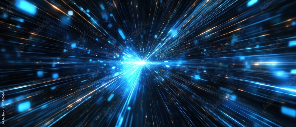 A dynamic representation of light and speed, evoking a sense of motion through space. A dynamic representation of light and speed, evoking a sense of motion through space.