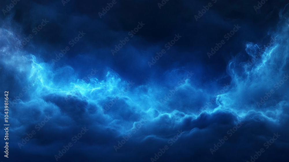 Realistic thunder light and blue smoke cloud bottom frame. Mysterious lightning glow border wide panoramic element Realistic thunder light and blue smoke cloud bottom frame. Mysterious lightning glow border wide panoramic element