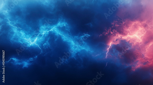 Realistic thunder light and blue smoke cloud bottom frame. Mysterious lightning glow border wide panoramic element