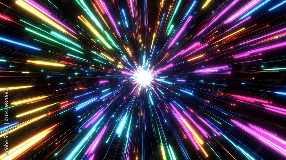 Fototapeta premium Radiating Neon Light Burst, futuristic flashes, Motion lights, Colorful Streaks on Dark Background