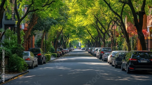 Fototapeta Naklejka Na Ścianę i Meble -  Tree Lined Street in City