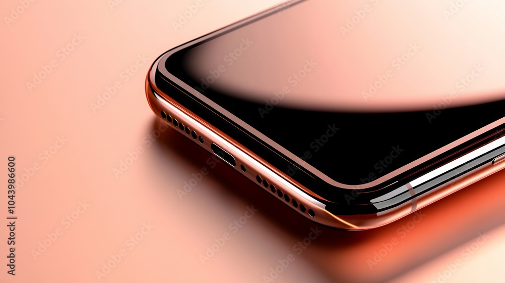 Close-up of the bottom edge of a rose gold smartphone. Close-up of the bottom edge of a rose gold smartphone.