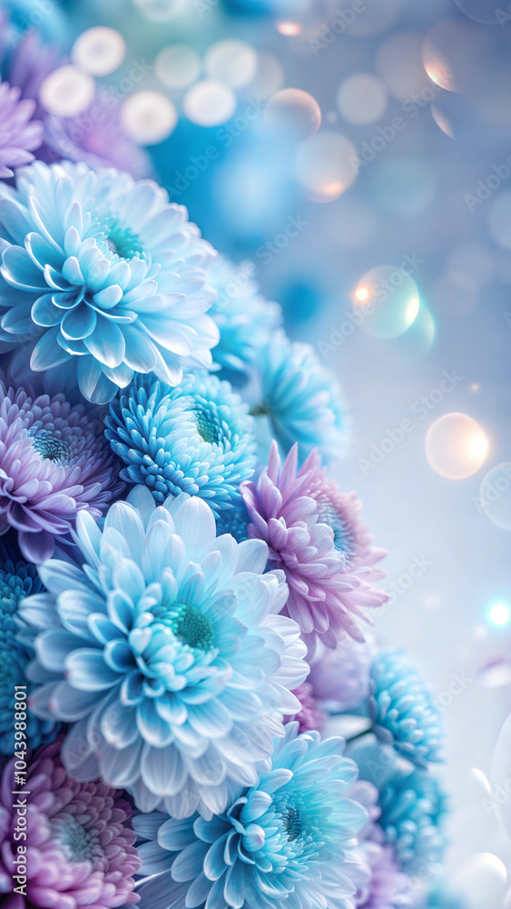 Close-up of a bouquet of blue and lilac flowers, festive background, wallpaper, vertical Close-up of a bouquet of blue and lilac flowers, festive background, wallpaper, vertical