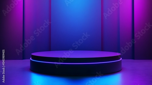Abstract Background with Neon Lights and Platform.